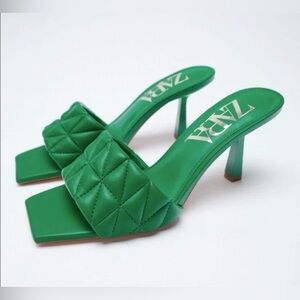 Zara Emerald Quilted Heeled Mules